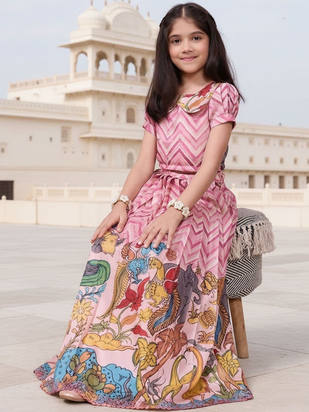 KALANANDI Girls Printed Thread Work Ready to Wear Lehenga & thumbnail 4