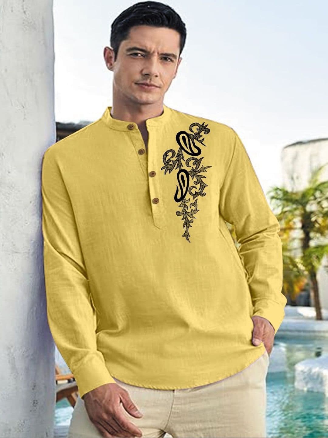 CLOTHING VEDA Men Floral Mandarin Collar Kurta thumbnail 5