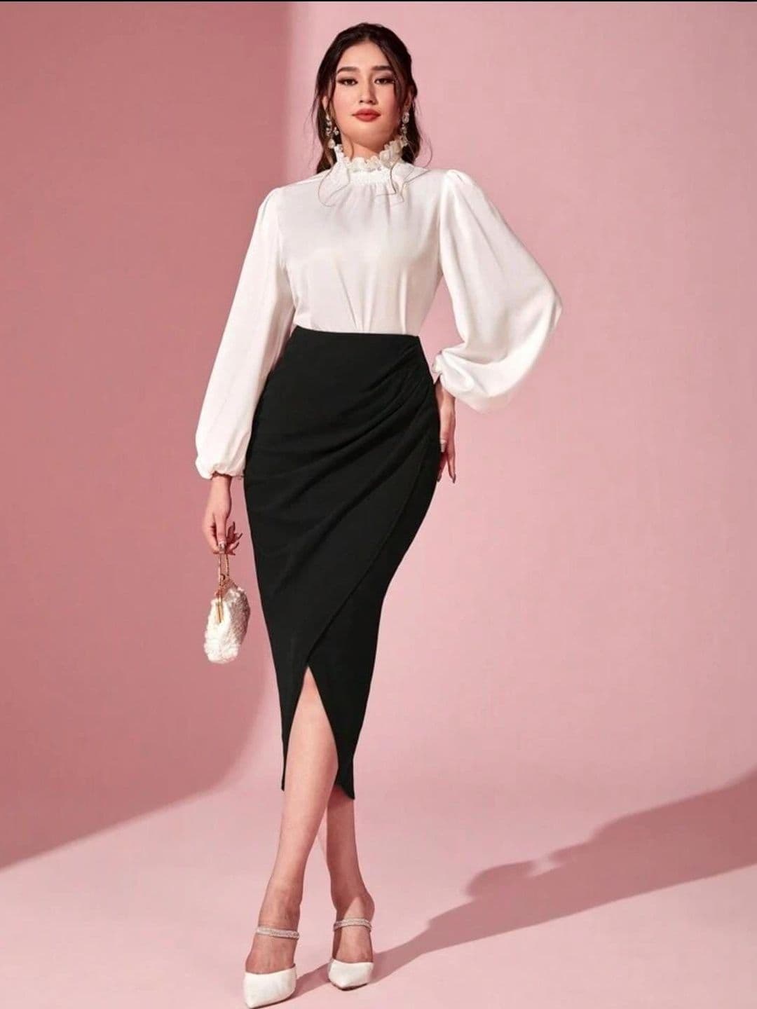 JINJIN FASHION Women Draped Front Slit Midi Wrap Skirt - view 1