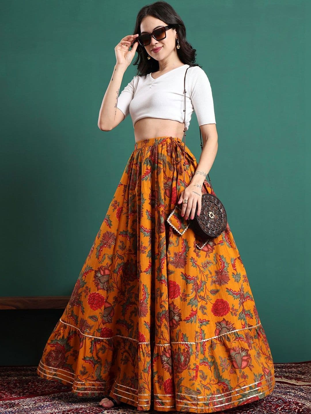 Sangria Women Cotton Cotton Cambric Floral Maxi Tiered Skirt thumbnail 7