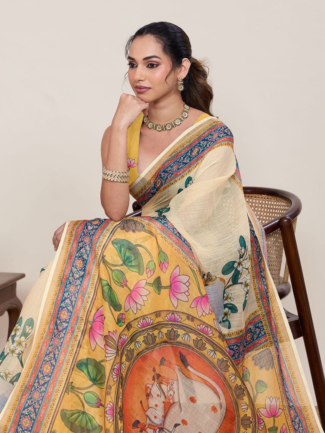 VEDANT VASTRAM Ethnic Motifs Linen Blend Handloom Saree thumbnail 4