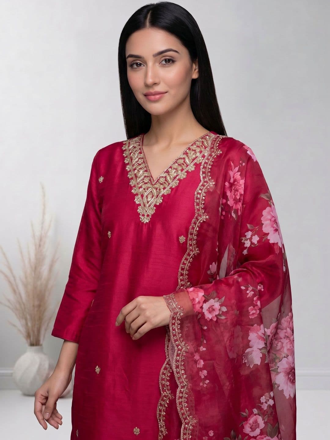 KALINI Women Ethnic Motifs Embroidered Regular Thread Work Kurta with Trousers & With Dupatta thumbnail 4