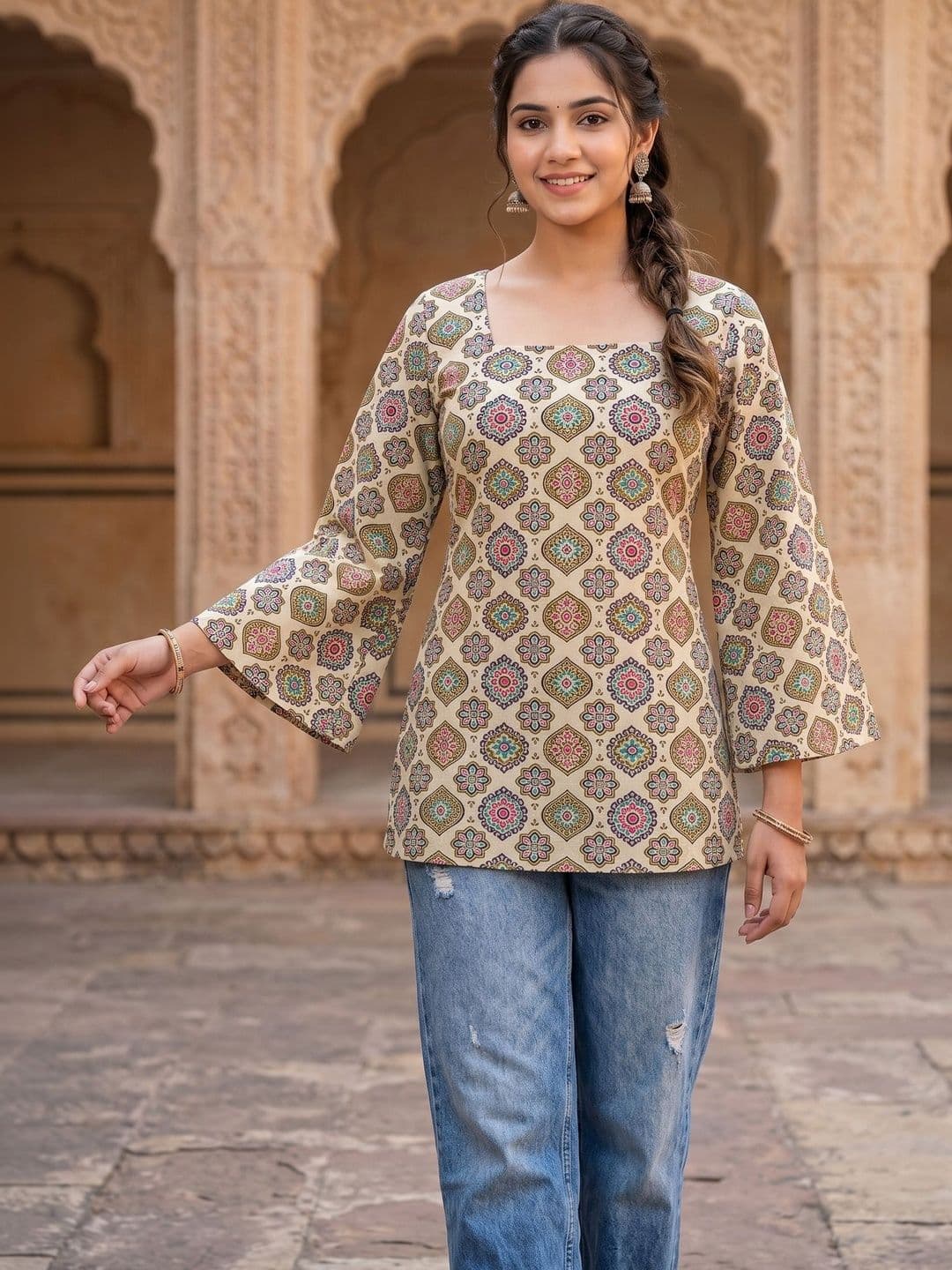 KALINI Women Ethnic Motifs Printed Bell Sleeves Indie Prints Kurta - view 1