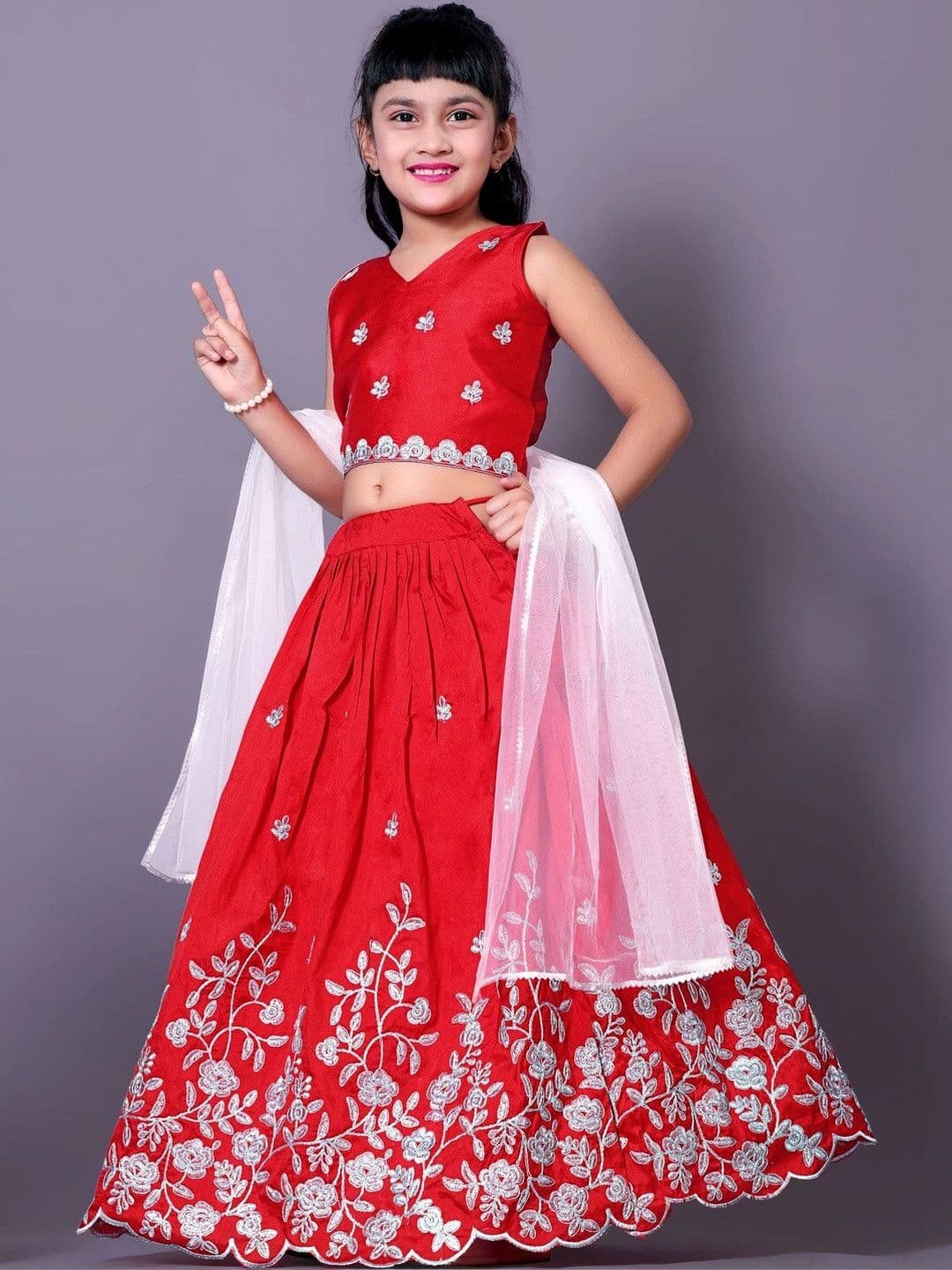 RJ ONLINE Girls Embroidered Thread Work Tie and Dye Ready to Wear Lehenga & Blouse With Dupatta thumbnail 3