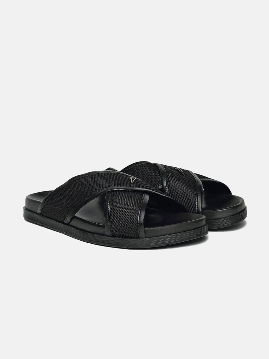 ZEESH Self Design Aero Navy Leather Sliders thumbnail 4