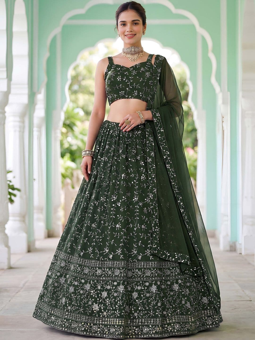 Zeel Clothing Embellished Sequinned Semi-Stitched Lehenga & Blouse With Dupatta - view 1
