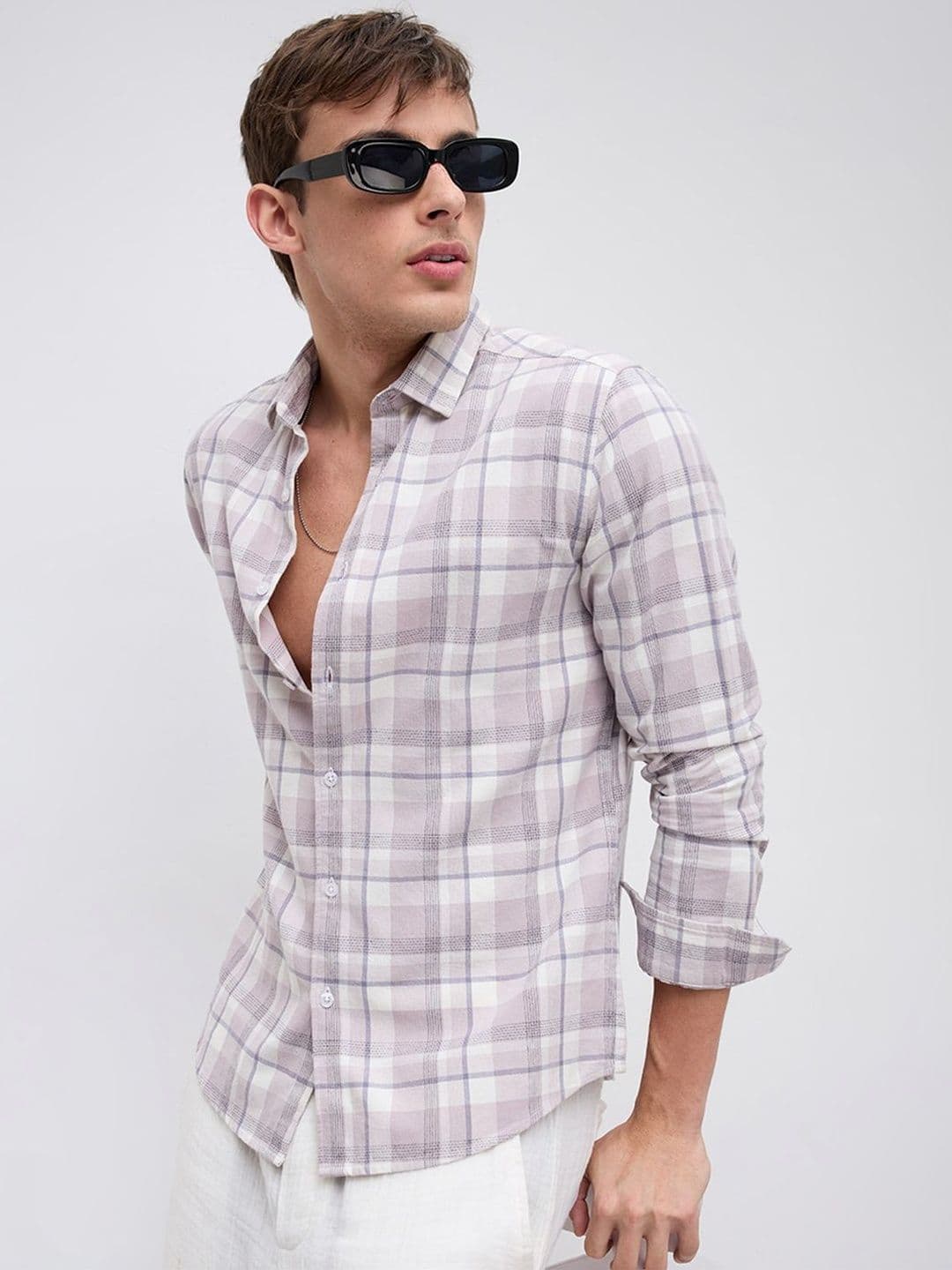 VASTRADO Dusty Pink Micro Herringbone Windowpane Checks Shirt thumbnail 2