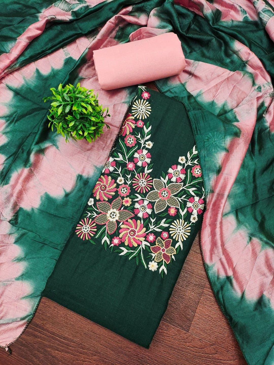 Rangtulika Ethnics Embroidered Pure Cotton Unstitched Dress Material thumbnail 2