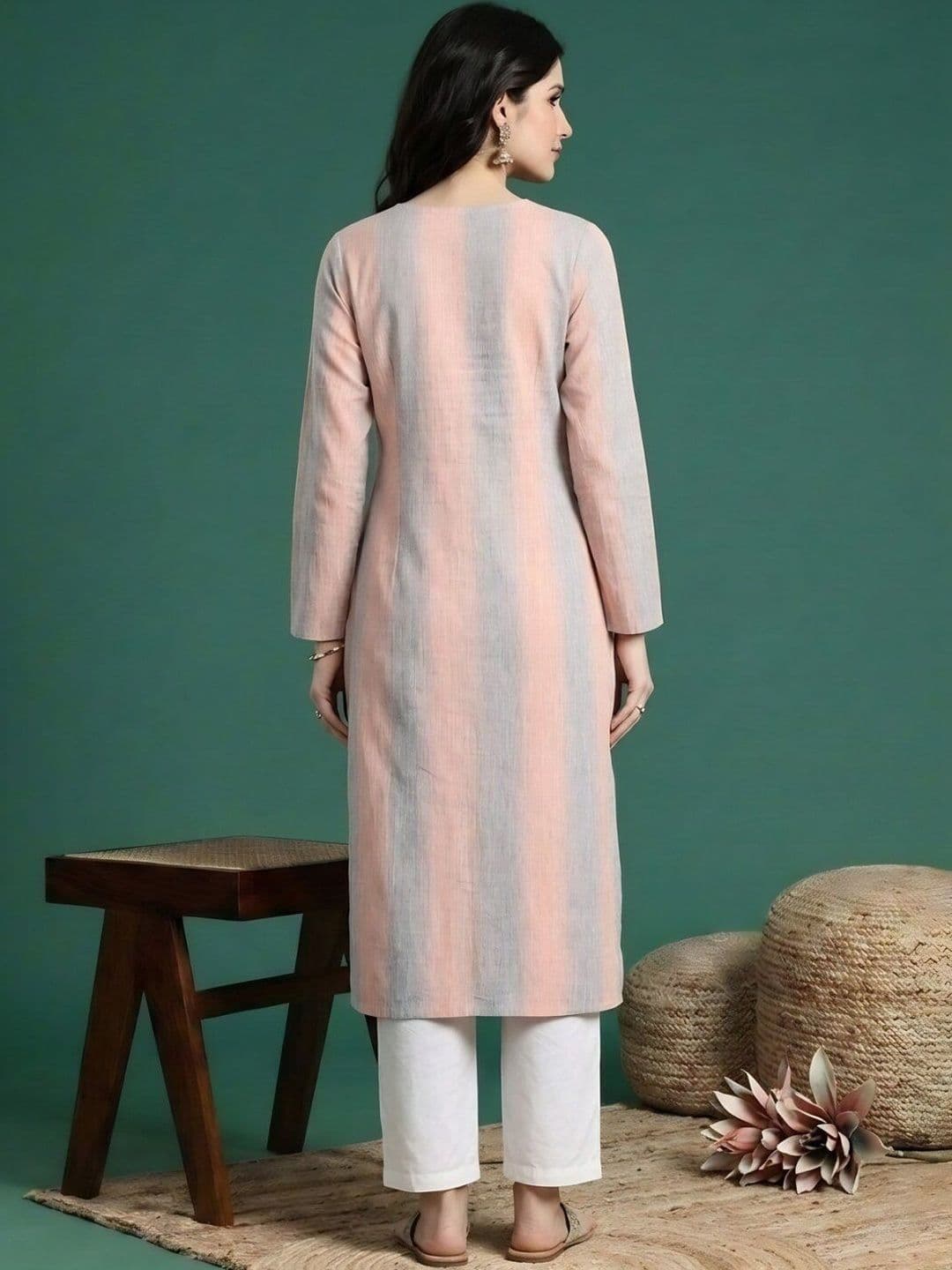 Sangria Striped Round Neck Calf Length Straight Kurtas thumbnail 5