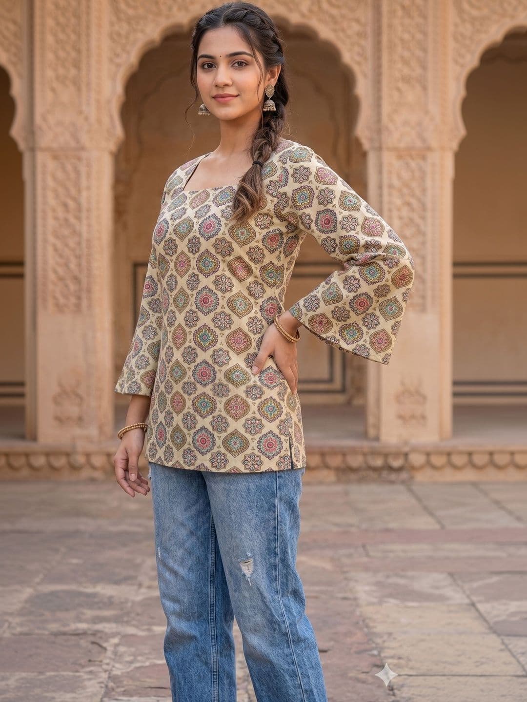 KALINI Women Ethnic Motifs Printed Bell Sleeves Indie Prints Kurta thumbnail 6