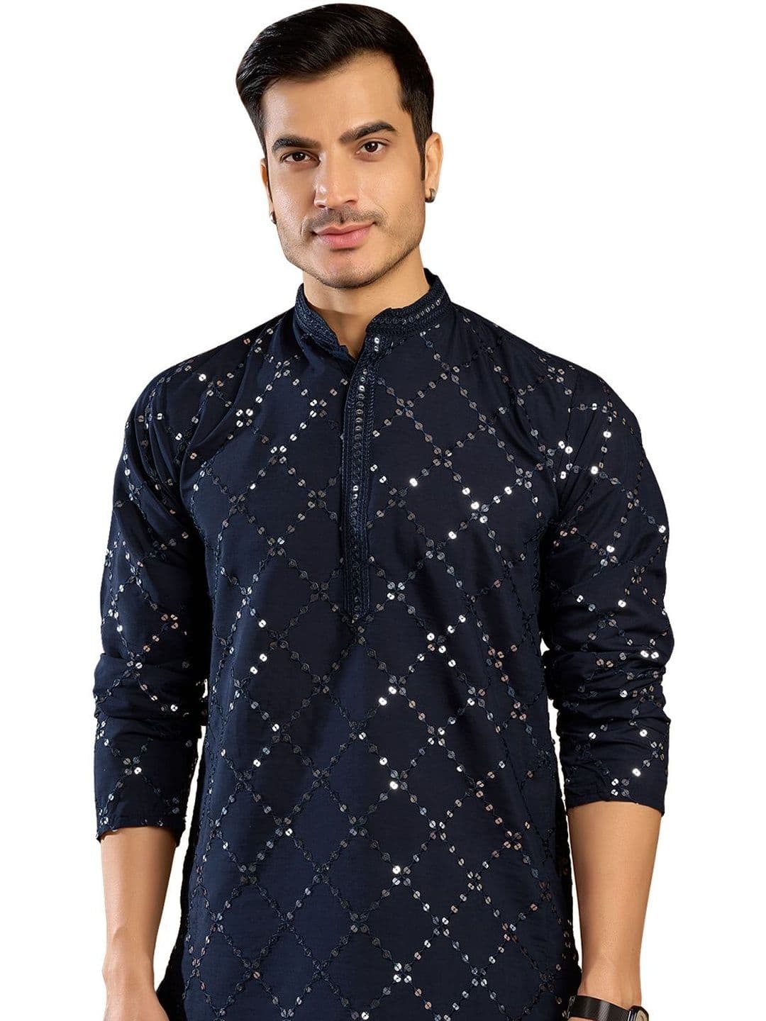 House of Pataudi Embroidered Cotton Mandarin Collar Knee Length Straight Kurta thumbnail 6