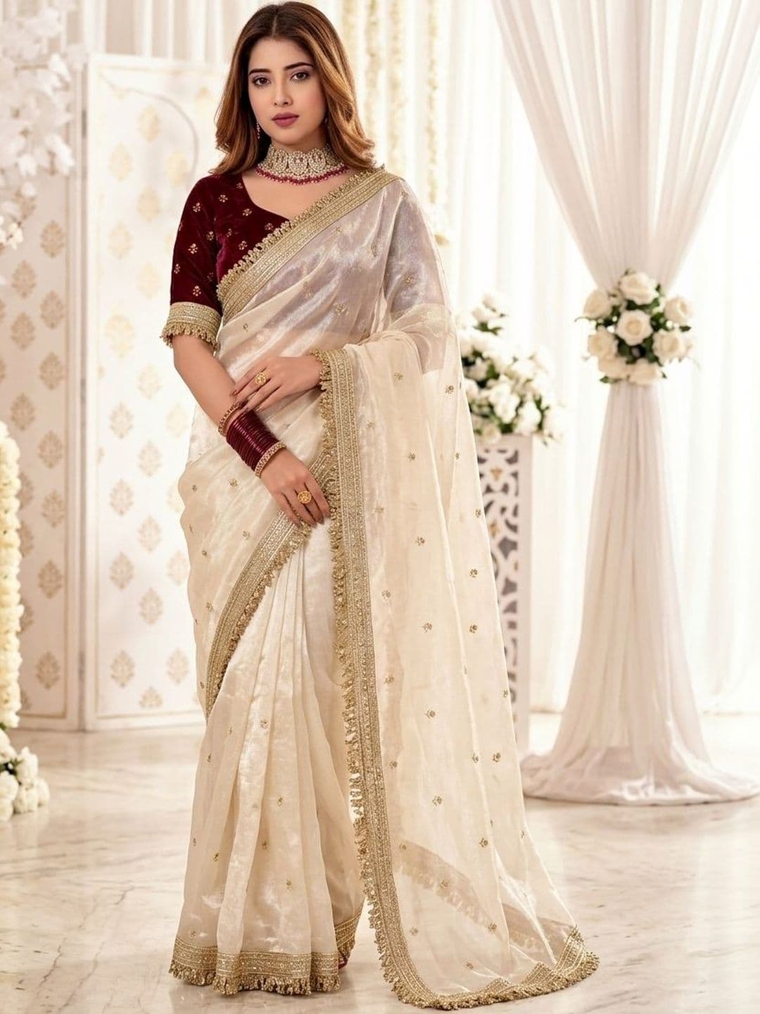 KALINI Embellished Zari Satin Heavy Work Saree - view 1