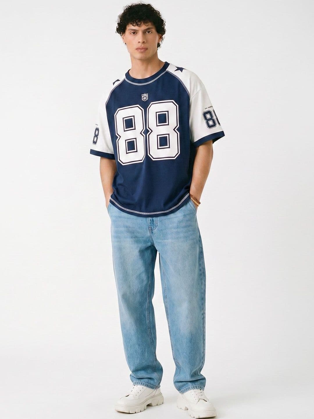 Crazymonk Men Varsity Colourblocked Applique T-shirt thumbnail 3
