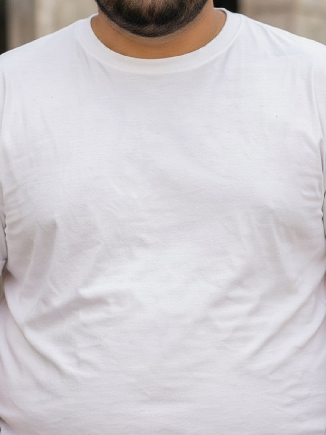 Sztori Men Plus Size White Solid Round Neck Regular Fit Cotton T-shirt thumbnail 5