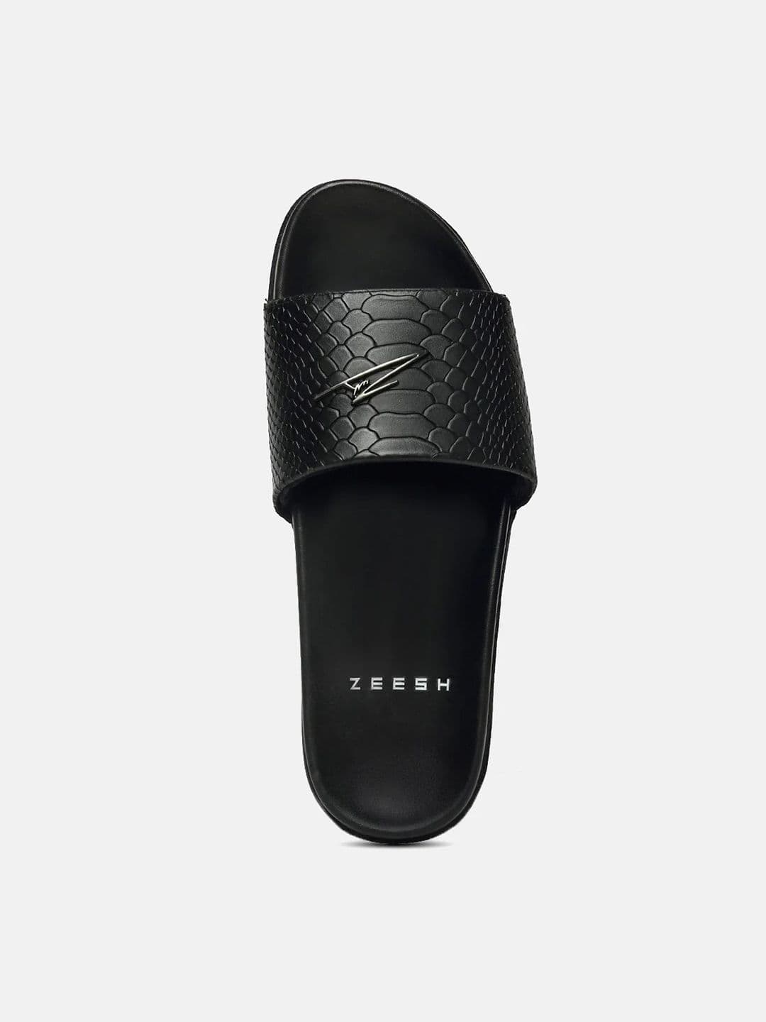 ZEESH Men Self Design Obsidian Leather Sliders Flip Flops thumbnail 5