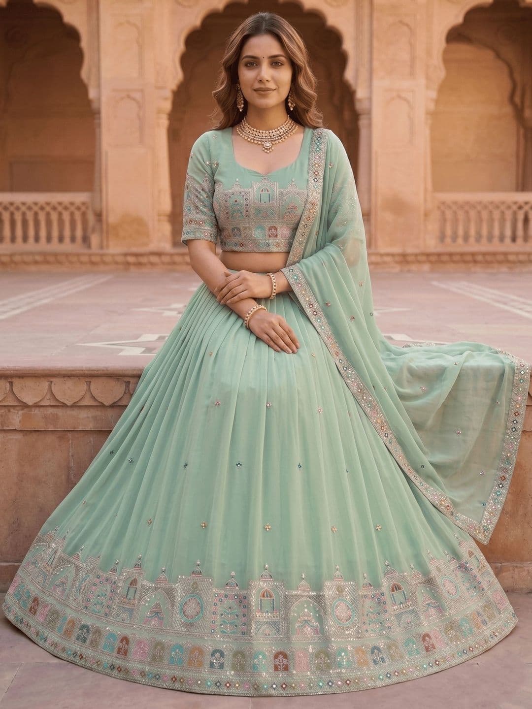 Jogmaya Fashion Embroidered Sequinned Semi-Stitched Lehenga & Blouse With Dupatta thumbnail 3