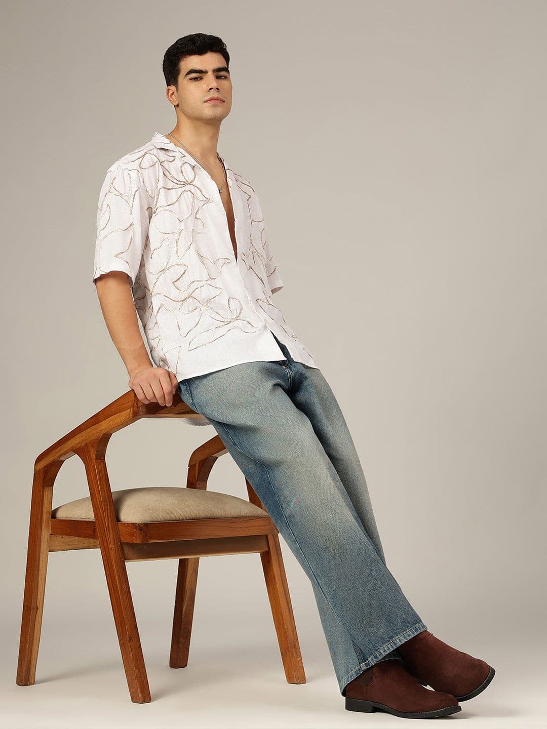 DENNISON Embroidered Drop-shoulder Oversized Shirt thumbnail 3