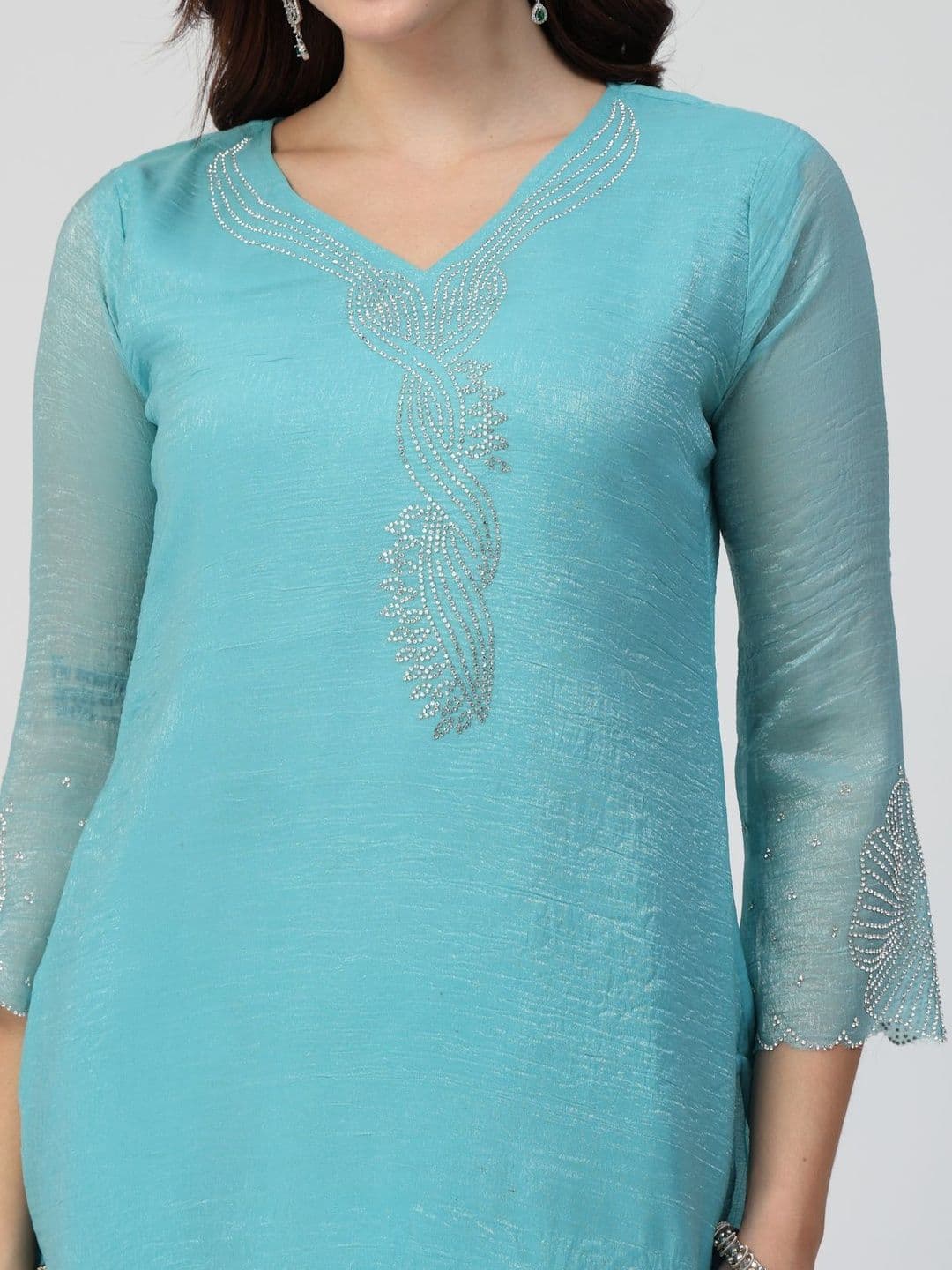 TS LIFESTYLE Women Ethnic Motifs Embroidered Regular Sequinned Kurta with Palazzos & With Dupatta thumbnail 3
