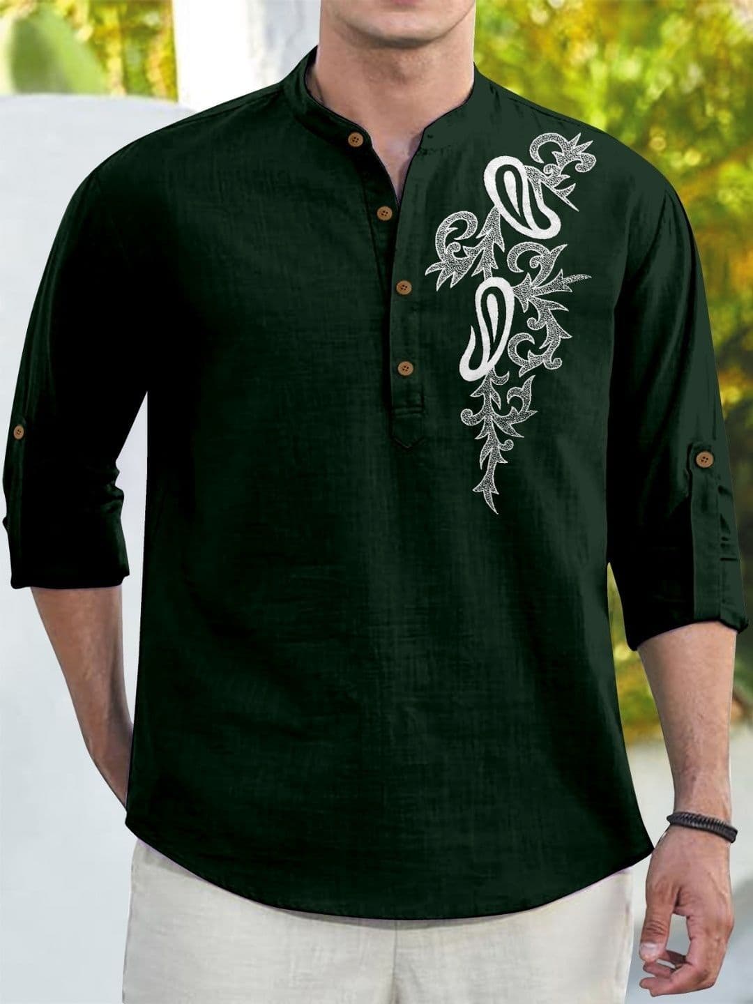 CLOTHING VEDA Men Floral Mandarin Collar Kurta thumbnail 5