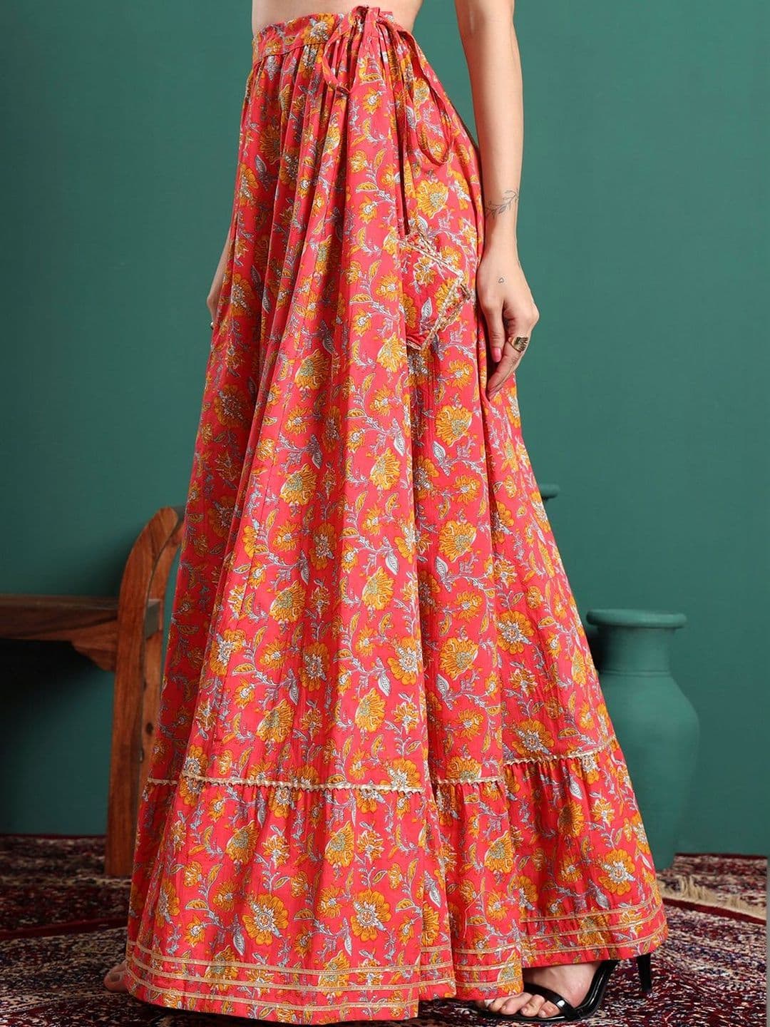 Sangria Women Cotton Cotton Cambric Floral Maxi Flared Skirt thumbnail 5