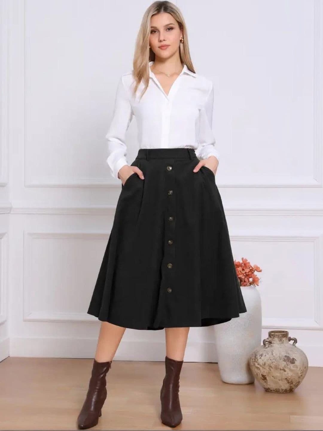 JINJIN FASHION Women Corduroy Midi A-Line Skirt thumbnail 5