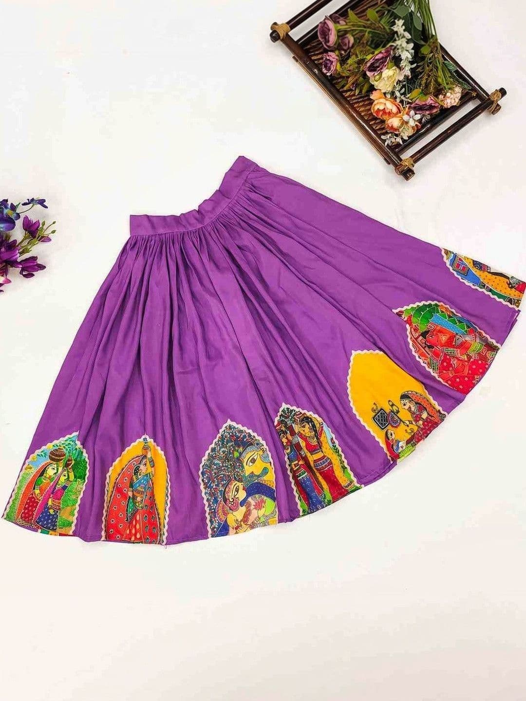 RJ ONLINE Girls Printed Thread Work Semi-Stitched Lehenga & thumbnail 4