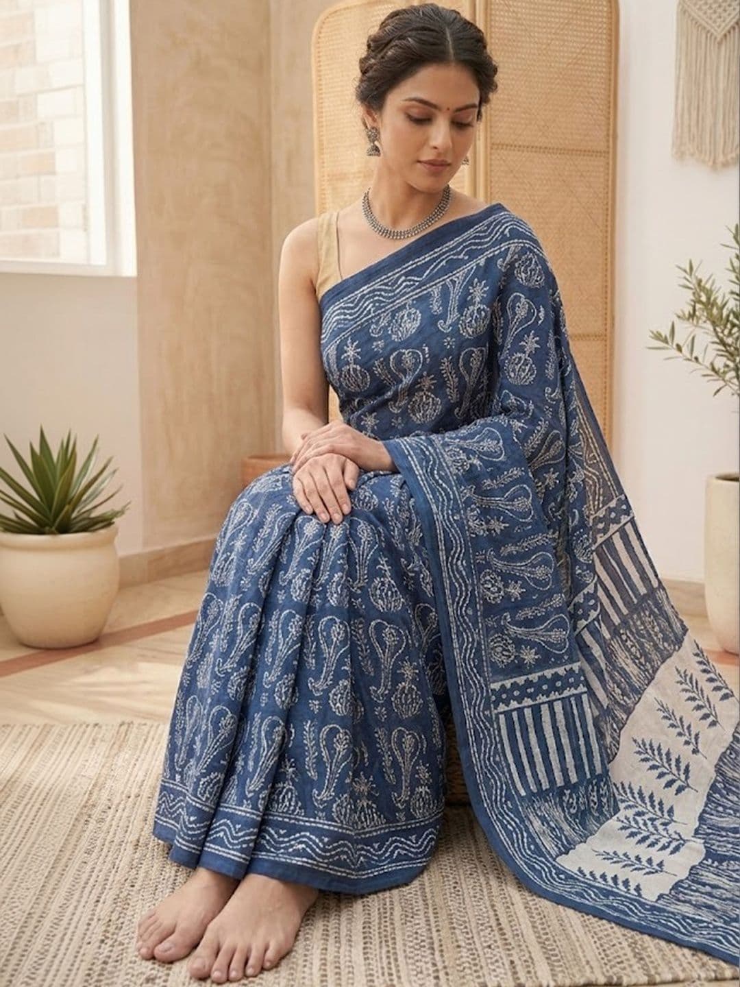 Sangria Printed Block Print Sarees Blouse thumbnail 7