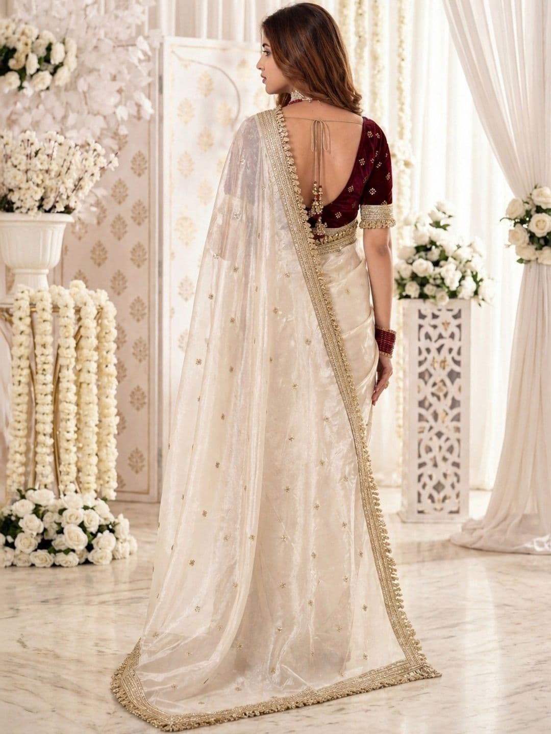 KALINI Embellished Zari Satin Heavy Work Saree thumbnail 4