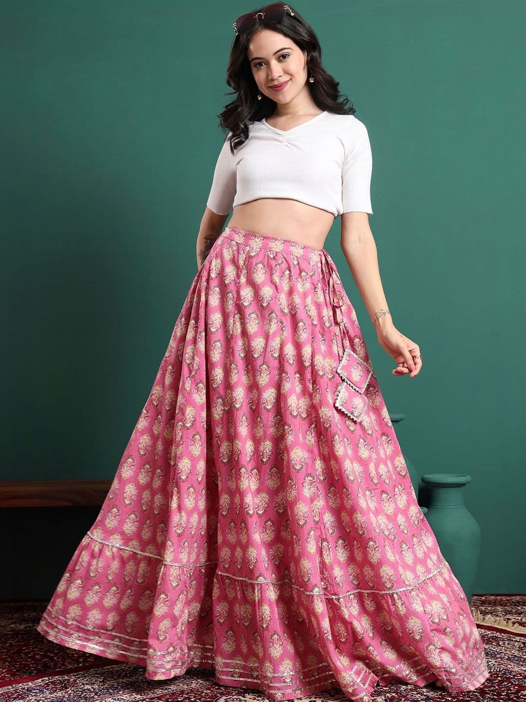Sangria Women Cotton Floral Maxi Flared Skirt thumbnail 7