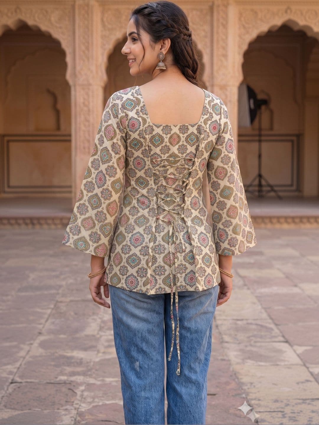 KALINI Women Ethnic Motifs Printed Bell Sleeves Indie Prints Kurta thumbnail 5