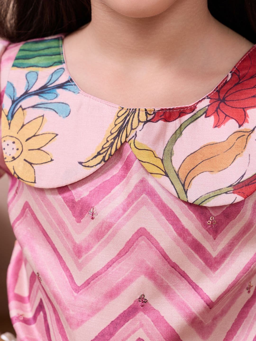 KALANANDI Girls Printed Thread Work Ready to Wear Lehenga & thumbnail 7