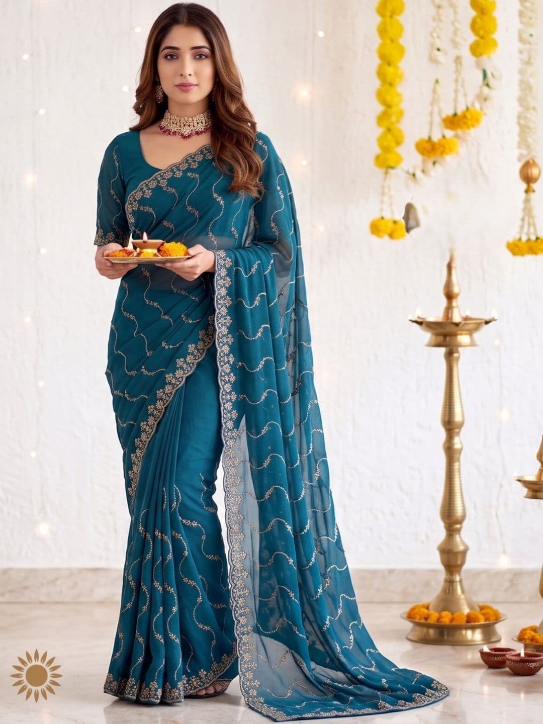 all about you Embellished Embroidered Poly Georgette Heavy Work Saree - view 1