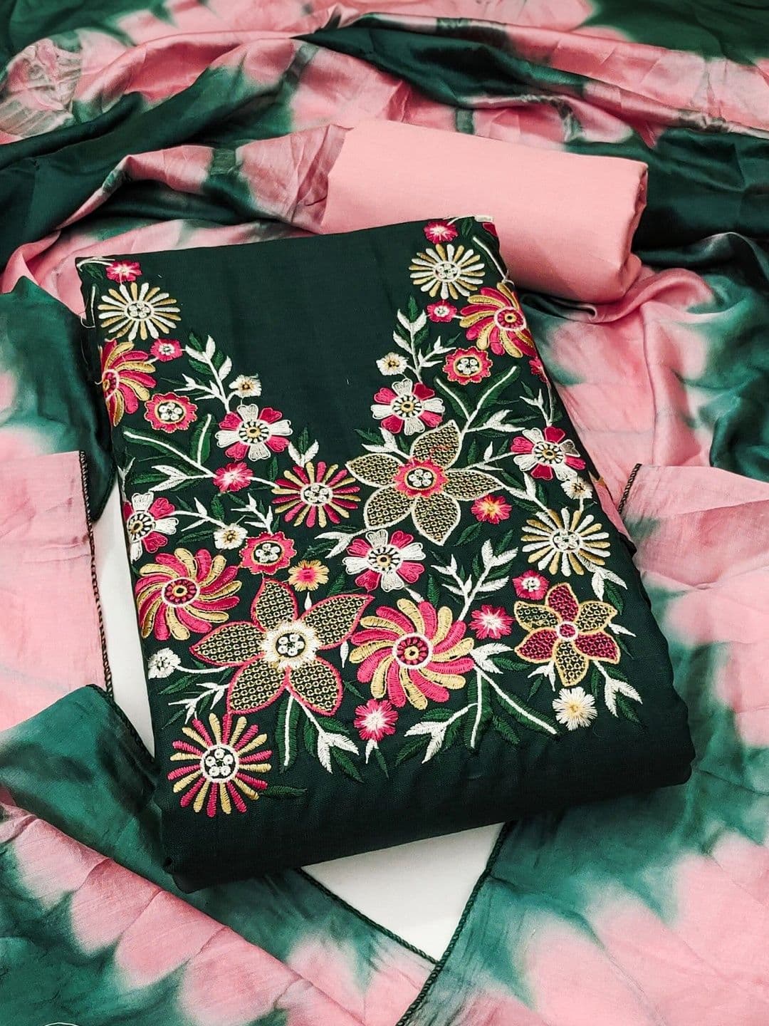 Rangtulika Ethnics Embroidered Pure Cotton Unstitched Dress Material - view 1
