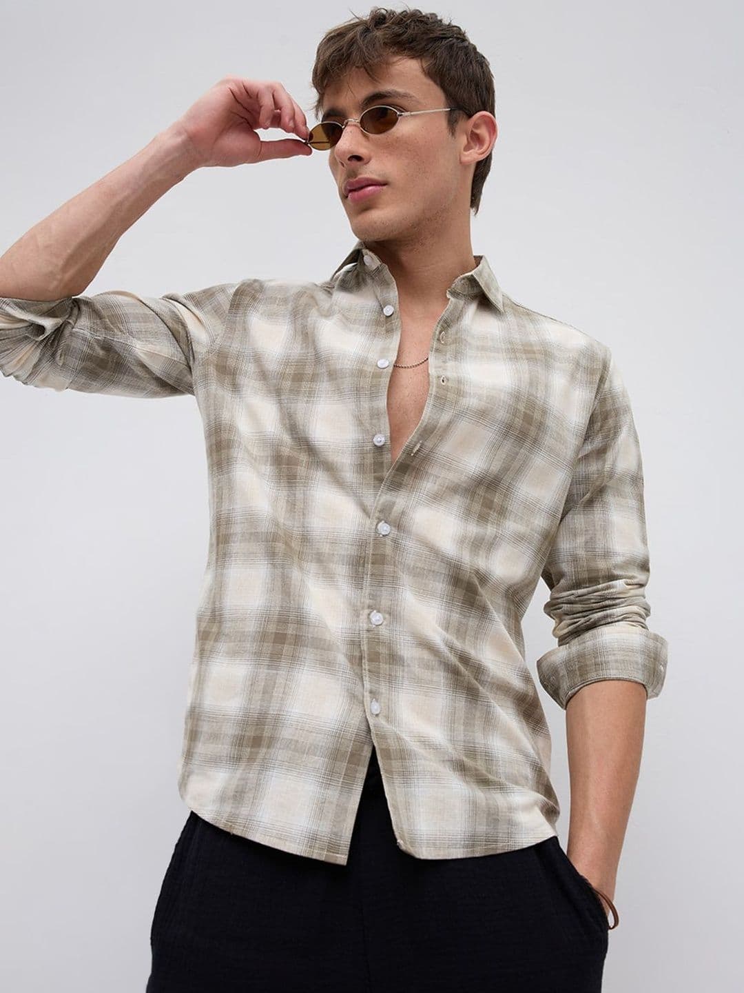 VASTRADO Premium Saddle Brown & White Plaid Checks Shirt thumbnail 3
