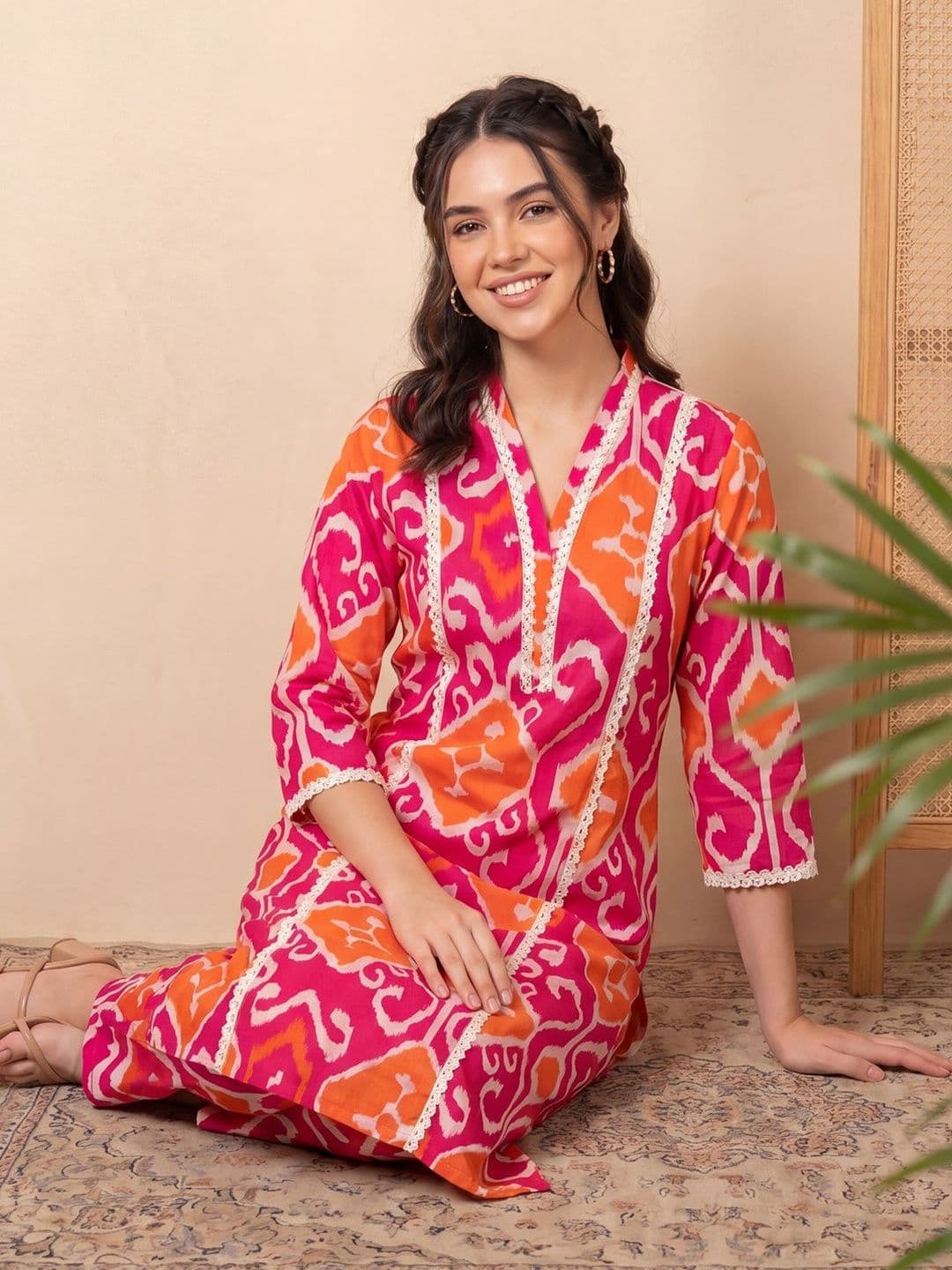 Indo Era Women Ethnic Motifs Printed Regular Pure Cotton Kurta with Trousers - view 1