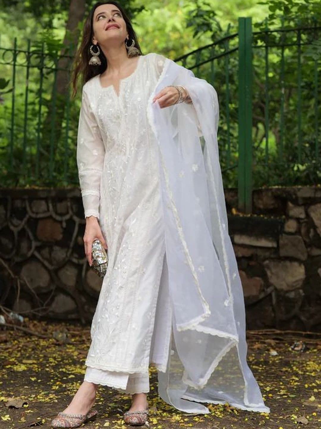 NNC-NEXT NOVA CLOTHES Women Ethnic Motifs Embroidered Regular Chikankari Kurta with Trousers & With Dupatta - view 1