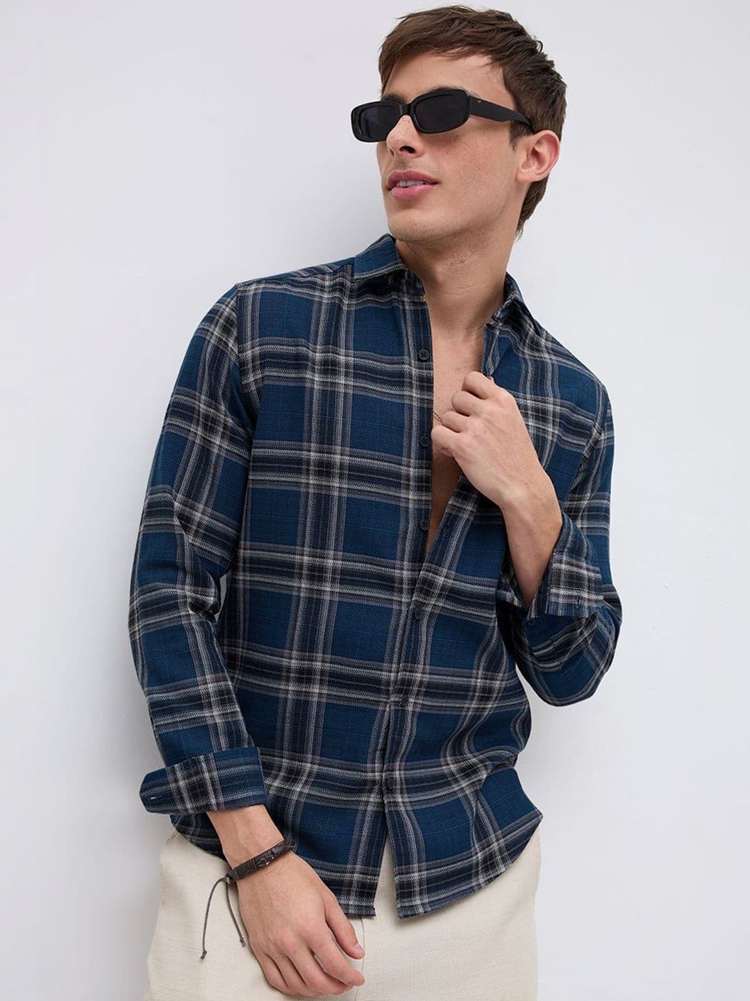 VASTRADO Ocean Blue Contrast Plaid Checks Shirt thumbnail 7