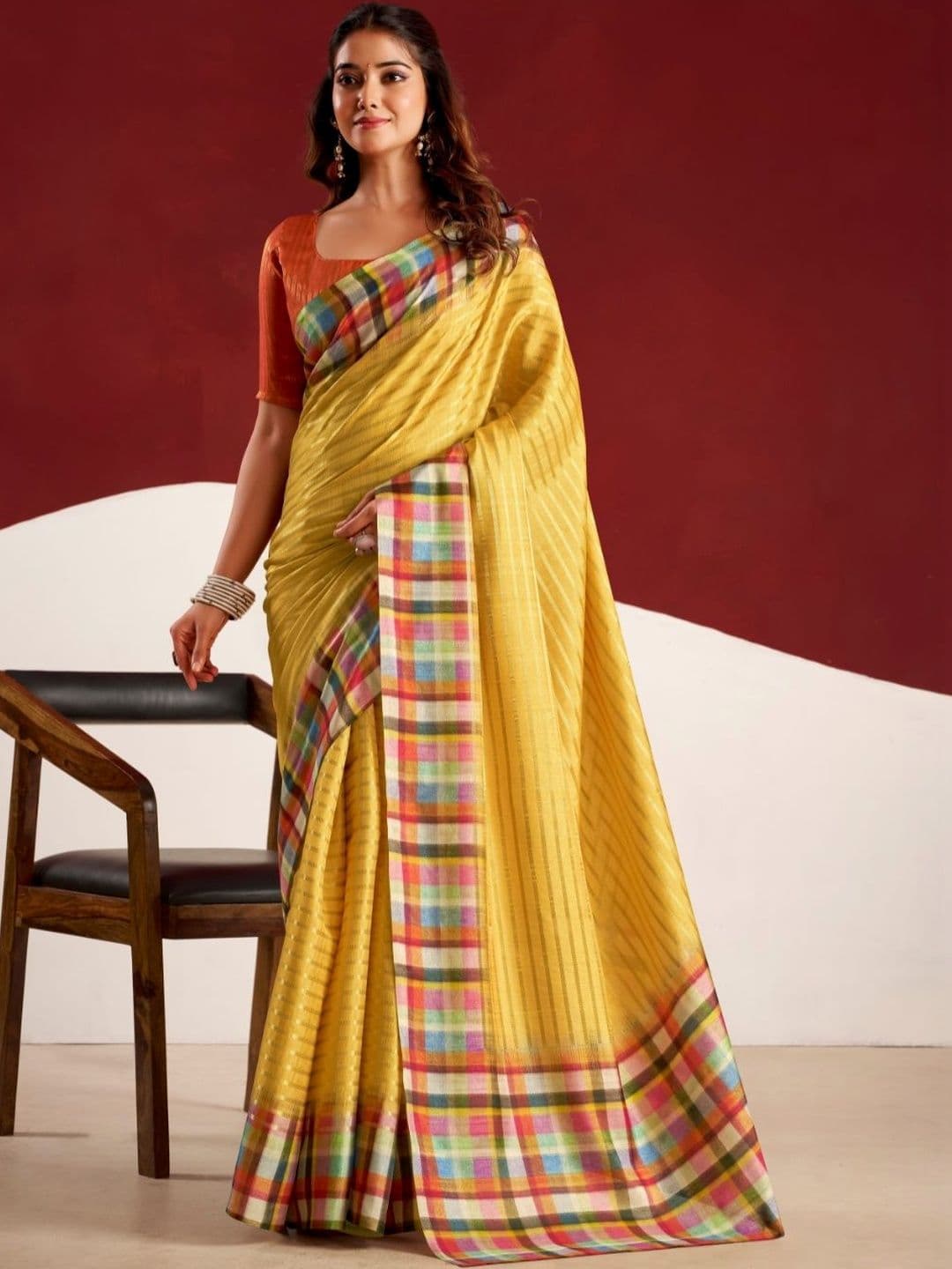 House of Pataudi Striped Tussar Sarees Blouse Piece - view 1