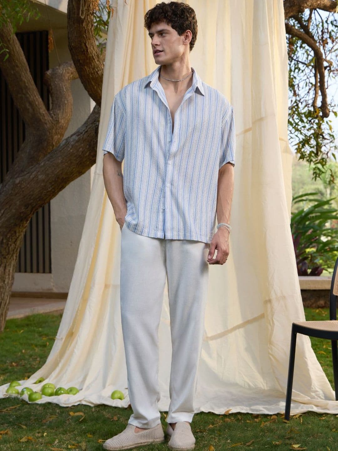 The Souled Store Men Oversized Fit Striped White Shirts thumbnail 3