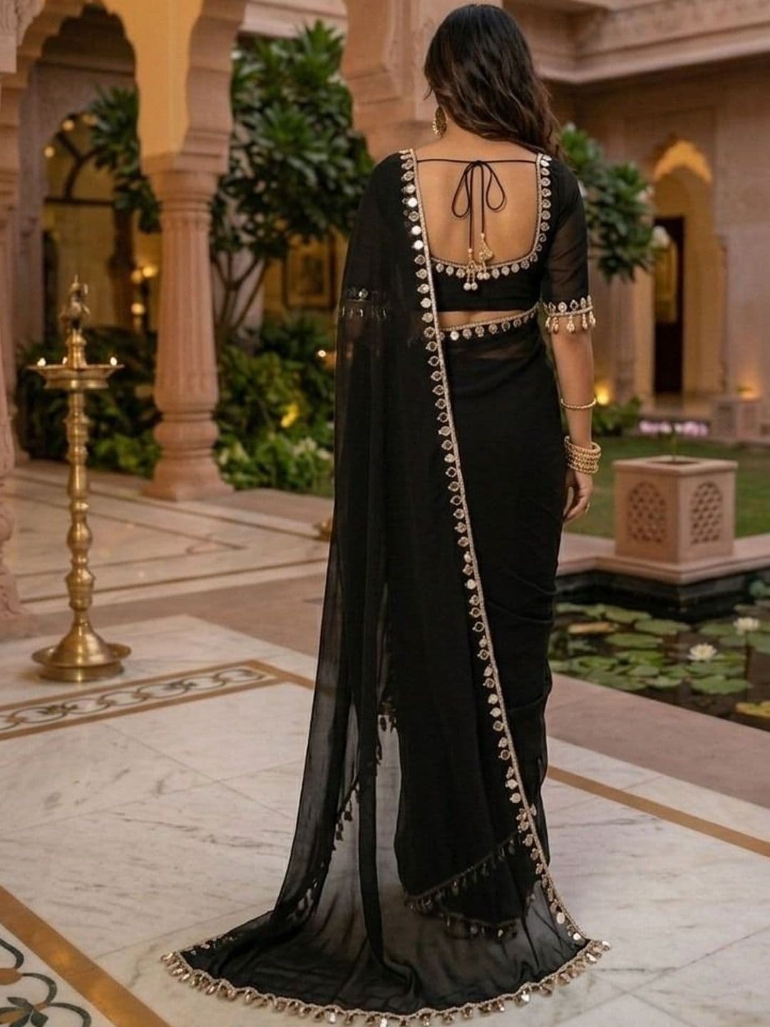 Sangria Embellished Border Sarees With Blouse Piece thumbnail 3