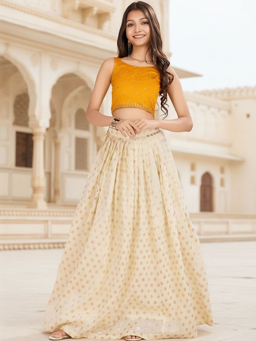 KALANANDI Girls Embroidered Thread Work Semi-Stitched Lehenga & - view 1