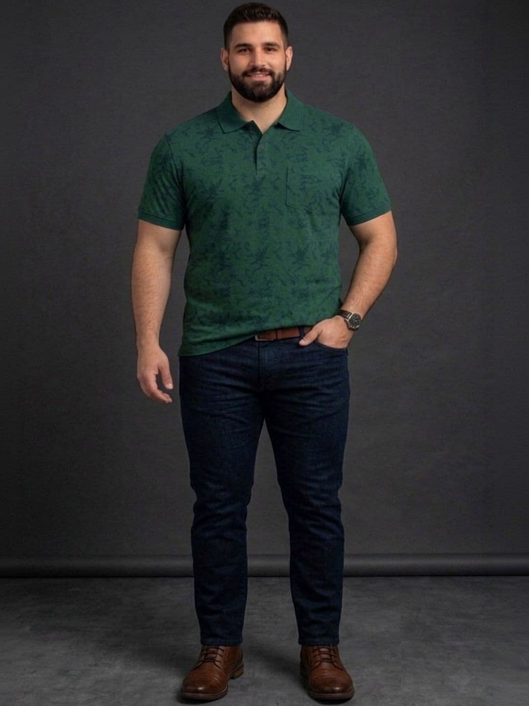 Mast & Harbour Men Floral Printed Polo Collar Pockets T-shirt thumbnail 2