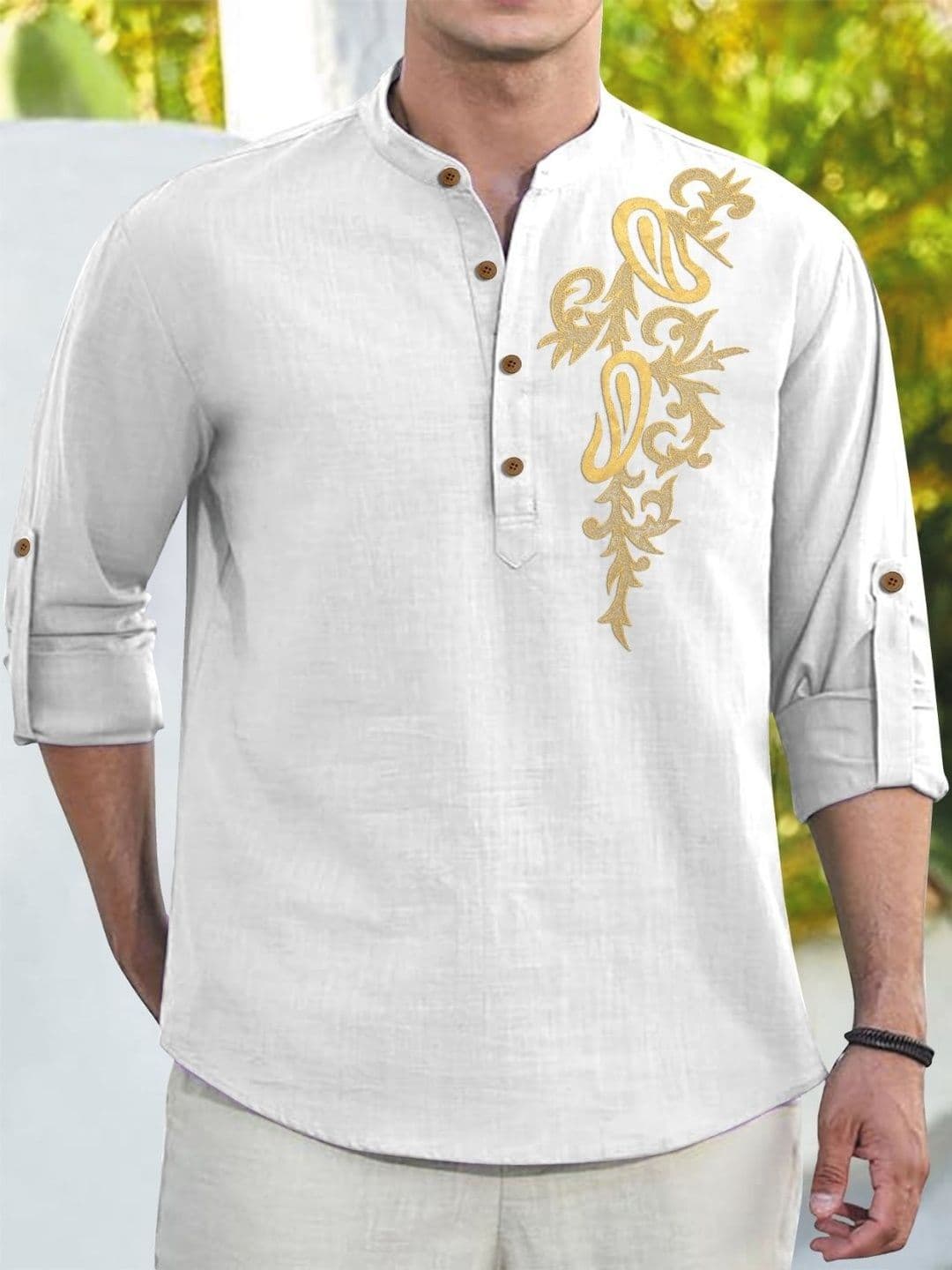 CLOTHING VEDA Men Floral Mandarin Collar Kurta thumbnail 3