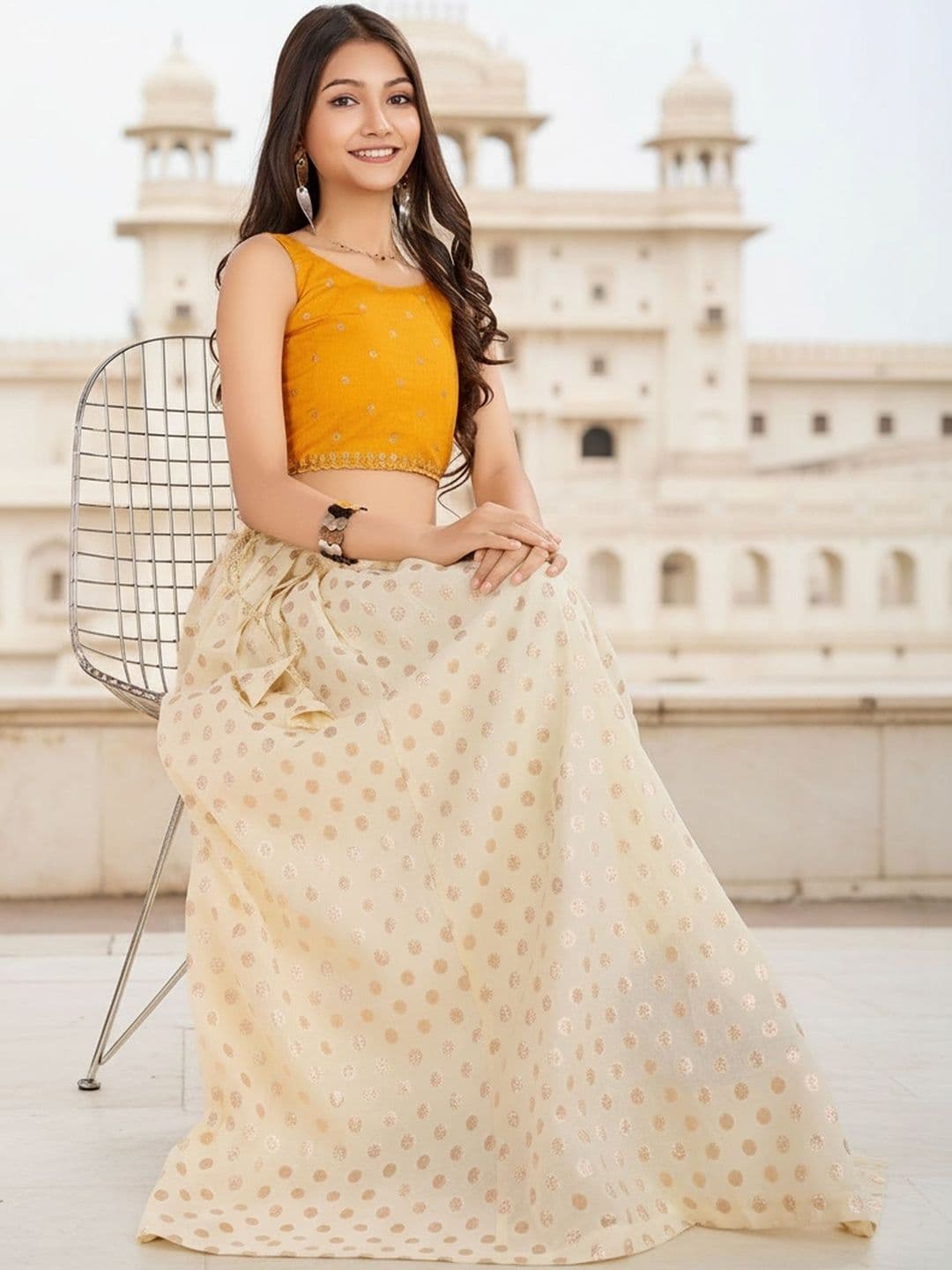 KALANANDI Girls Embroidered Thread Work Semi-Stitched Lehenga & thumbnail 4