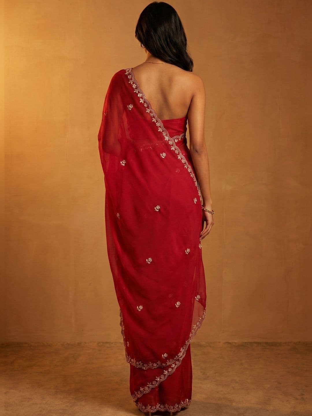 DRIP CHOWK Embellished Embroidered Pure Georgette Heavy Work Saree thumbnail 4