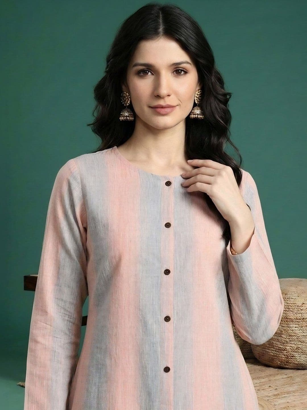 Sangria Striped Round Neck Calf Length Straight Kurtas thumbnail 2