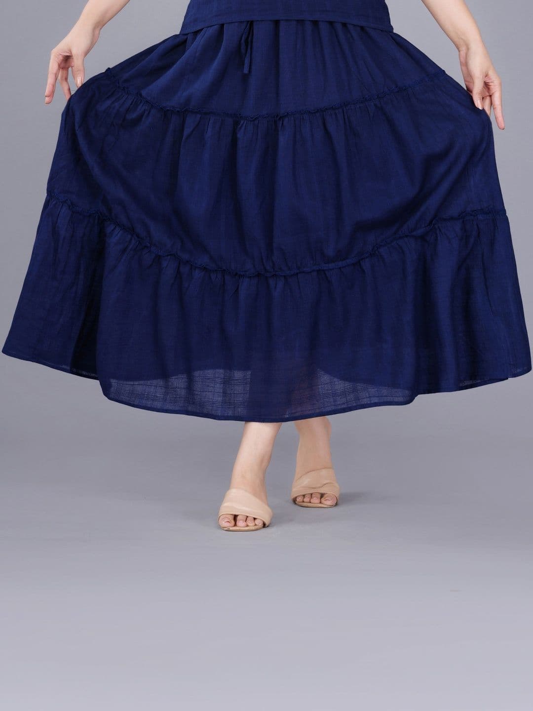KALINI Women Pure Cotton Dobby Tiered Midi Tiered Skirt - view 1