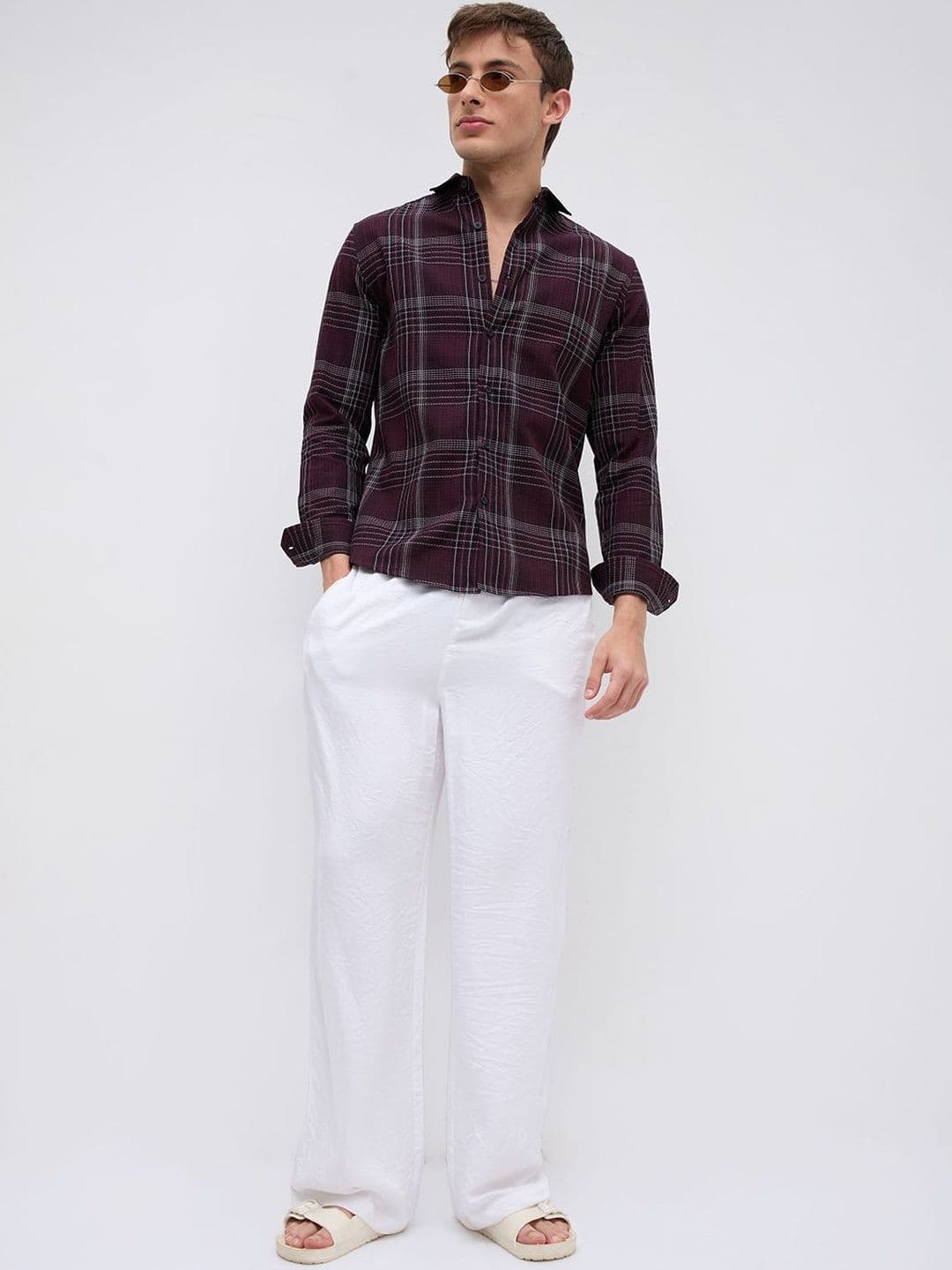 VASTRADO Refined Maroon & White Contrast Checks Shirt thumbnail 6