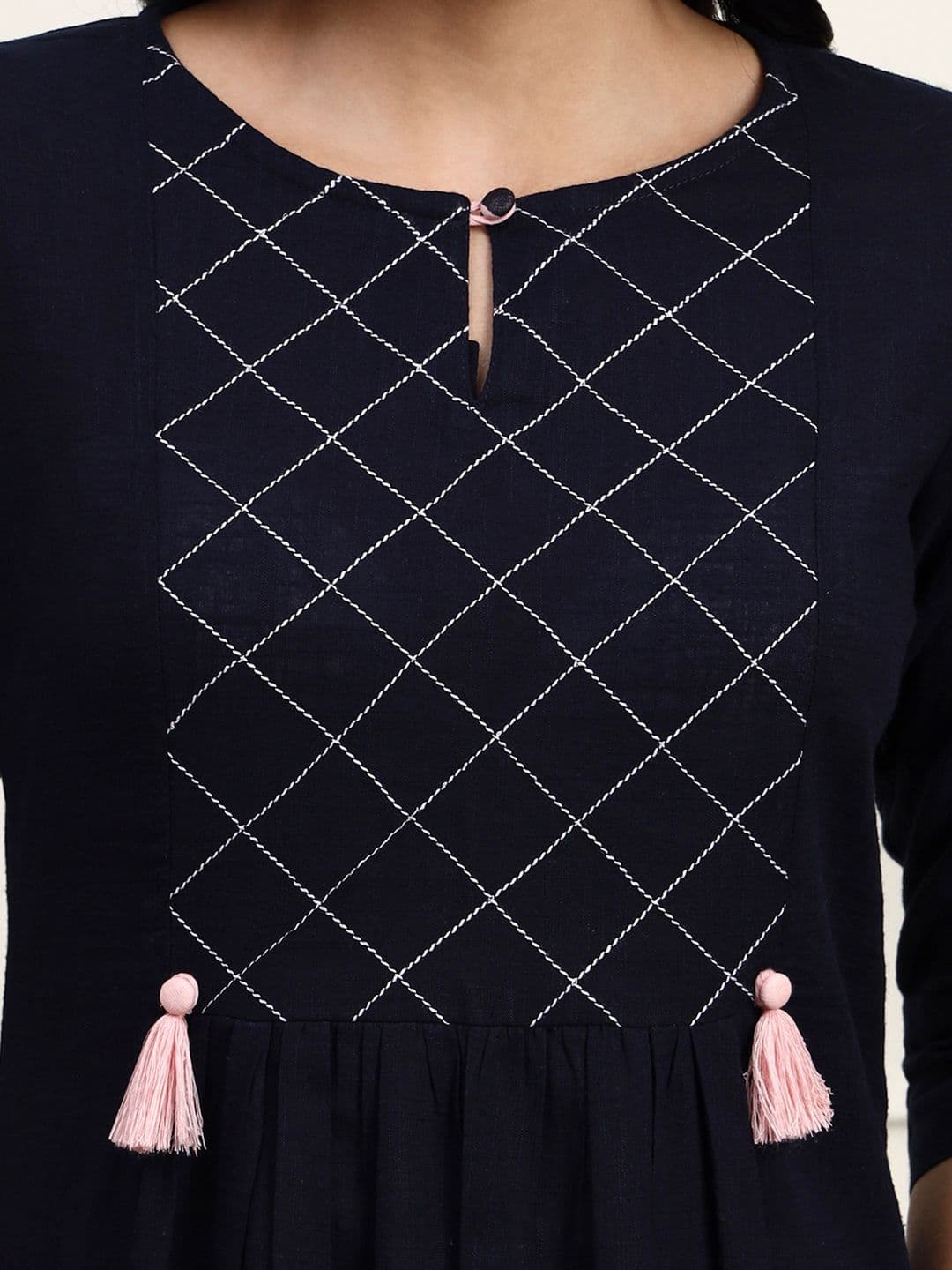 Idalia Women Navy Blue & Pink Yoke Design Kurta with Palazzos thumbnail 3