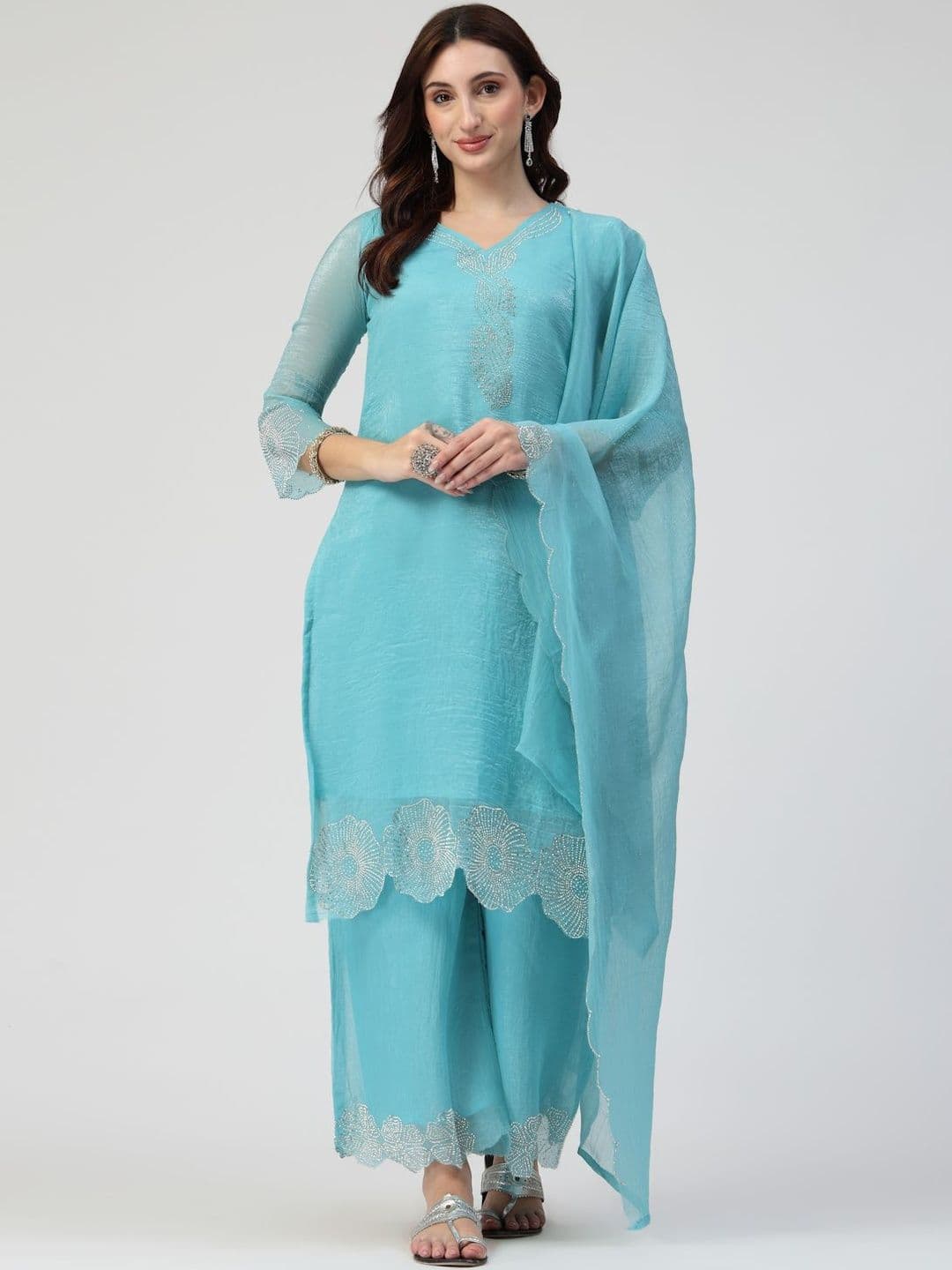 TS LIFESTYLE Women Ethnic Motifs Embroidered Regular Sequinned Kurta with Palazzos & With Dupatta - view 1